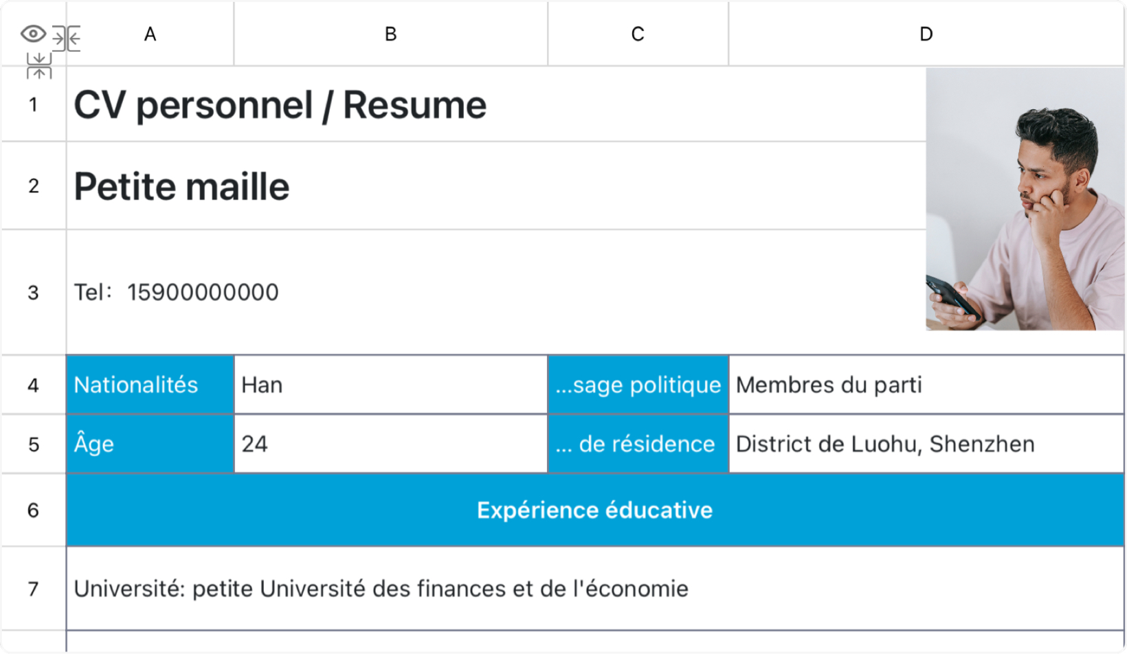 CV du stagiaire financier